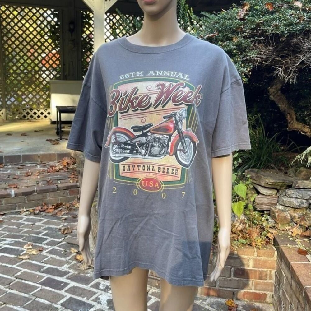 Daytona Beach Bike Week Shirt Mens XL Gray 2007 66th Annual Motorcycle Graphic